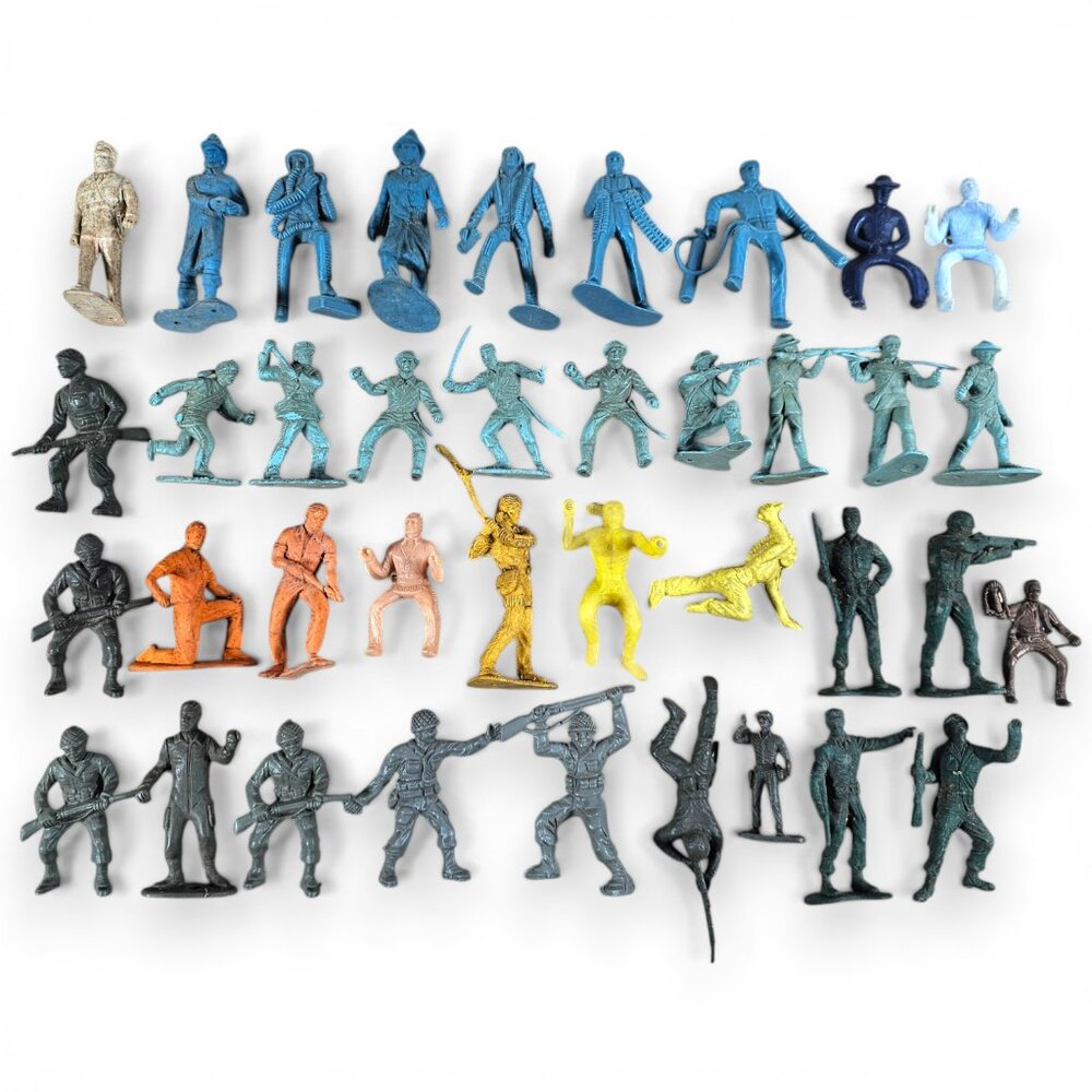Vintage Mixed Lot of 38 Toy Soldiers Cowboys Indians Marx? MPC? Various Colors